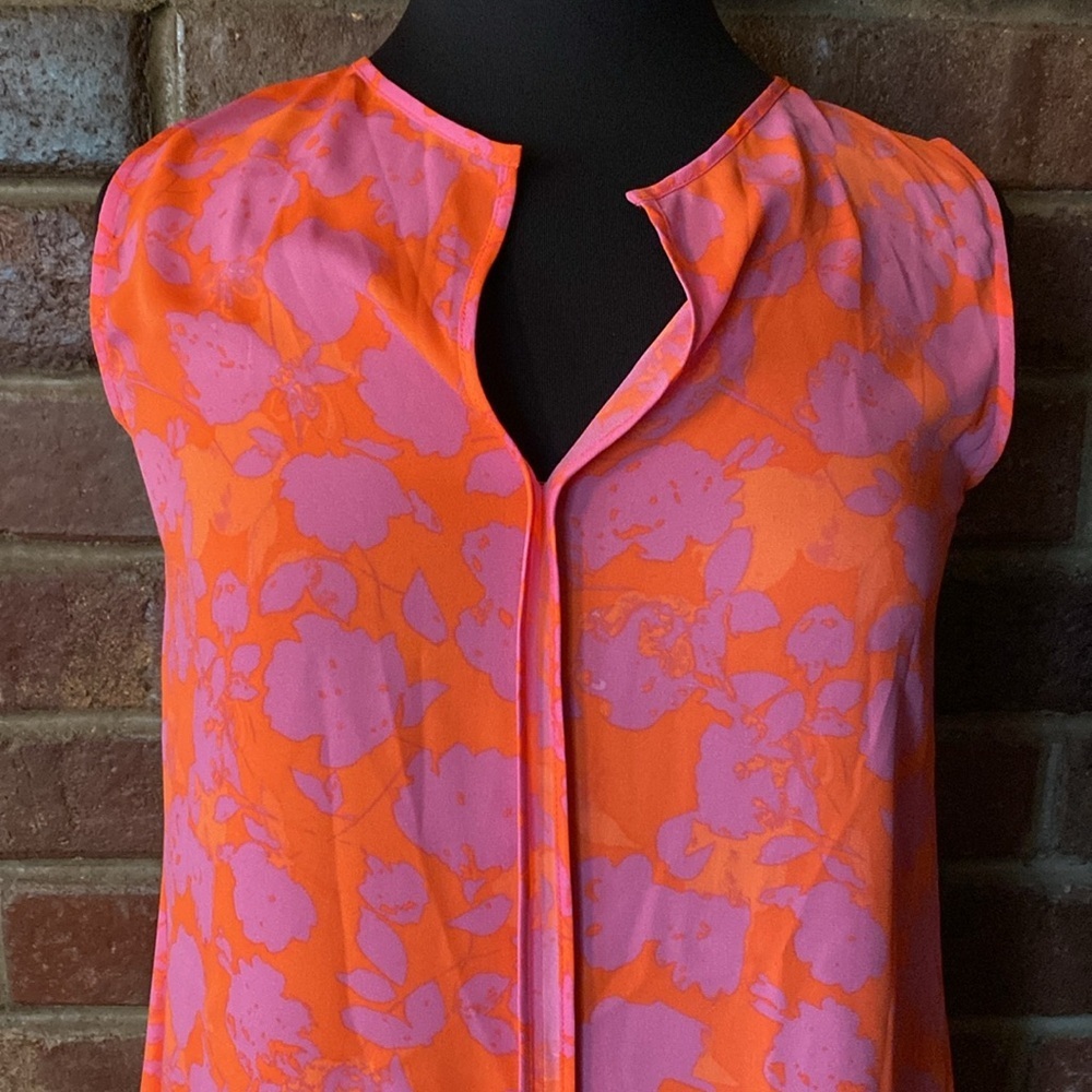 Collection by Bobeau orange pink floral print split neck‎ sleeveless tunic top